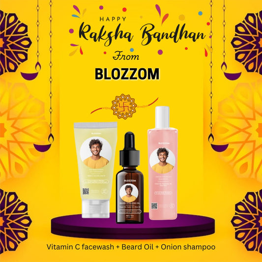 Blozzom Rakshabandhan Gift Box with Face Wash, Beard Oil & Shampoo For Him With Custom Image