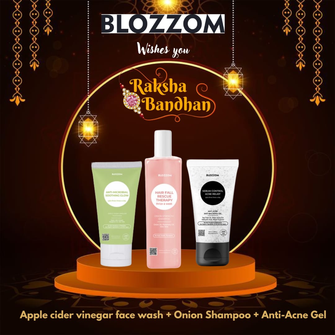 Blozzom Rakshabandhan Gift Box with Face Wash, Shampoo & Anti Acne Gel For Her